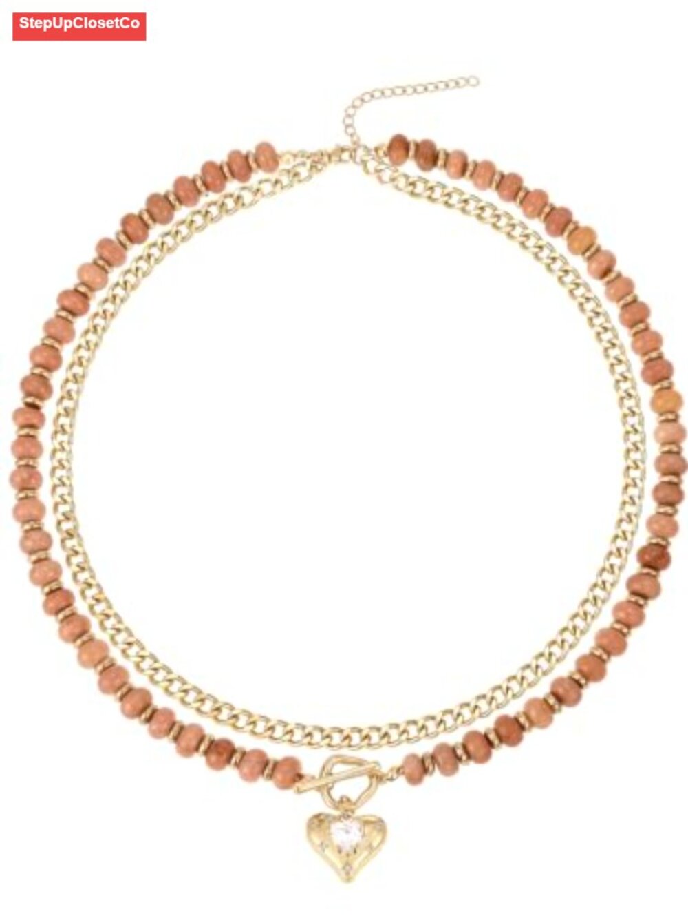 2-in-1 Layered Necklaces for Women 14K Gold Plated Gemstone Heart Pendant Cuban